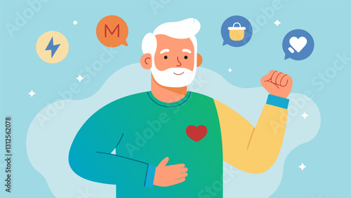 An elderly man asking the pharmacist about the benefits of taking a magnesium supplement and how it can improve muscle function and heart health.. Vector illustration