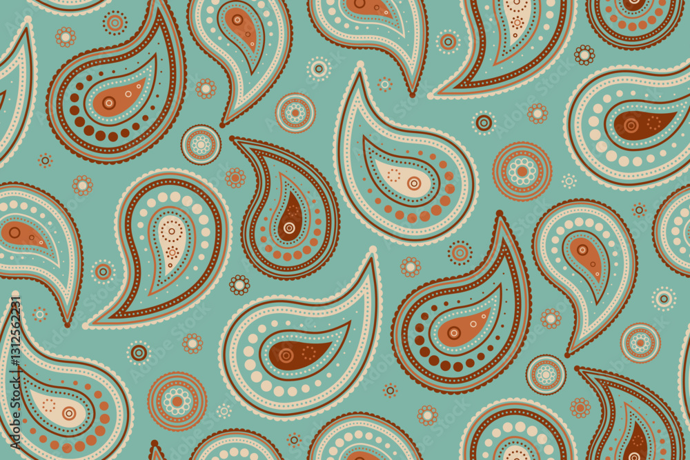 Fototapeta premium Tiled herb, clothing intricacy. Texture botany at romantic curled. Pretty ethereal in paisley floral pattern.