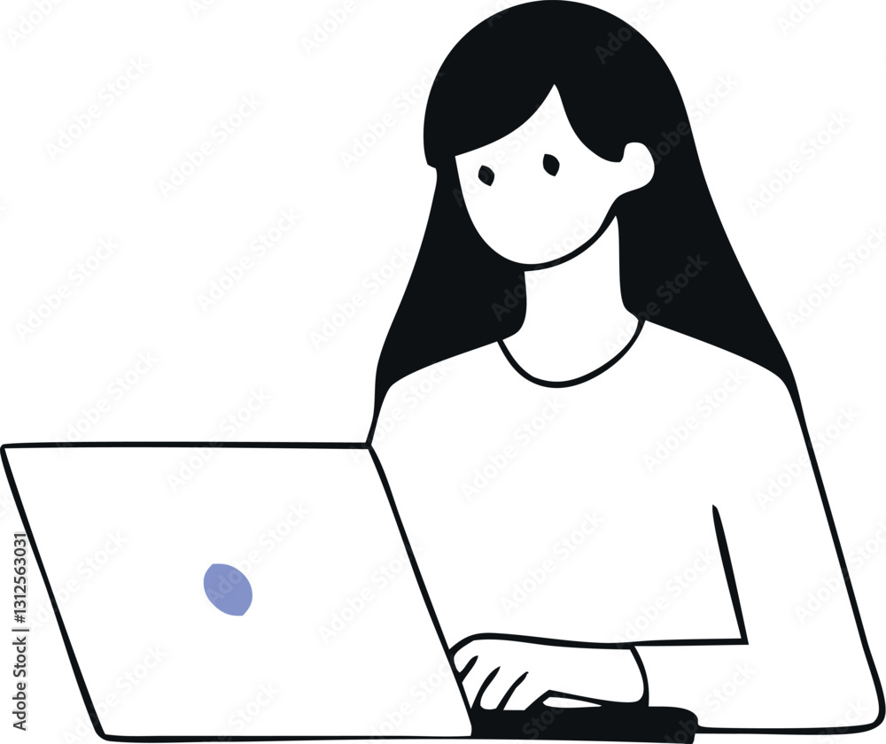 Character Working on Laptop - Online Business, Freelance Vector Illustration Character Working on Laptop - Online Business, Freelance Vector Illustration