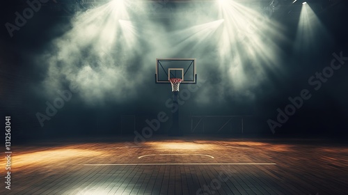 Wallpaper Mural Empty basketball court at night, illuminated by spotlights, dramatic smoky atmosphere. Torontodigital.ca