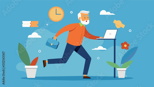 Despite the physical demands of the job an older man shows no signs of slowing down as he efficiently completes his tasks.. Vector illustration