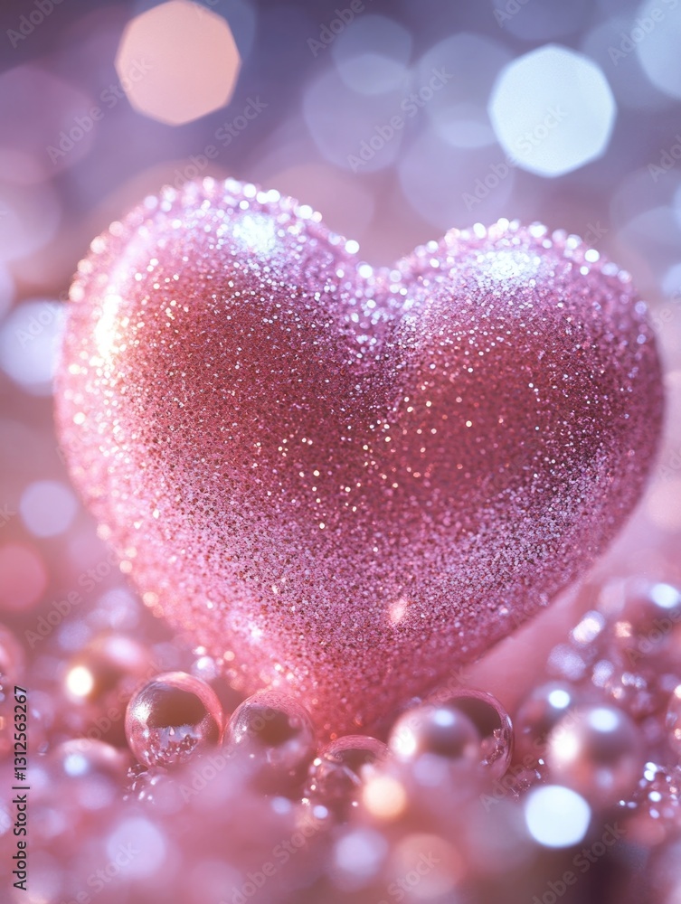 Fototapeta premium Pink Glitter Heart with Pearls