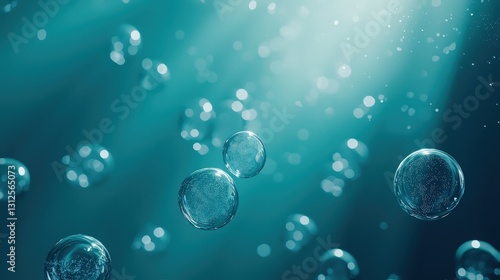 Wallpaper Mural Floating water bubbles with light rays on blue background, evoking purity and clarity. Ideal for themes of serenity, spa, or natural freshness. Torontodigital.ca