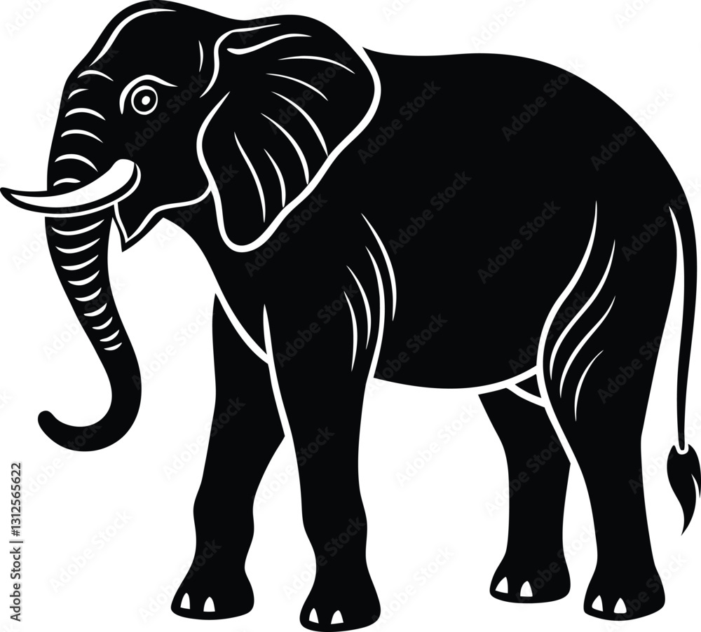 Fototapeta premium Elegant Black Silhouette of an Elephant Walking Gracefully