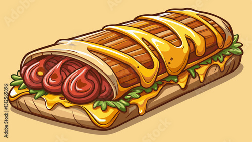 sliced beef steak, with no lettuce, tomato, or onion. The roll is topped with melted cheese sauce and mayonnaise