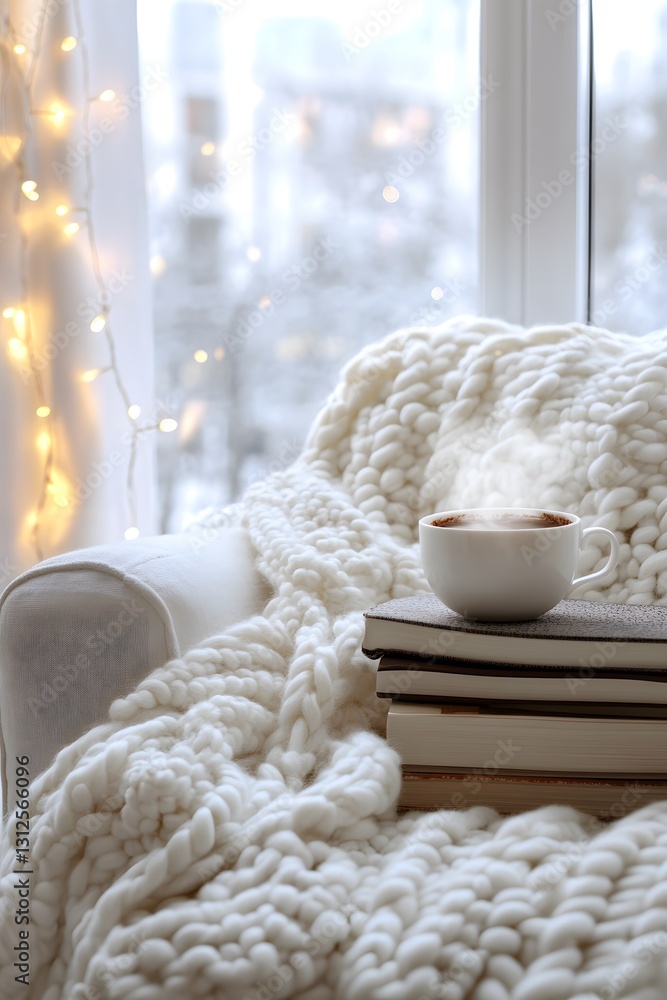 A cozy reading nook with soft cushions, fairy lights, favorite books, and hot chocolate nearby, offering a warm, relaxing, and intimate atmosphere. Perfect for promoting a reading lifestyle or a cafe. A cozy reading nook with soft cushions, fairy lights, favorite books, and hot chocolate nearby, offering a warm, relaxing, and intimate atmosphere. Perfect for promoting a reading lifestyle or a cafe.