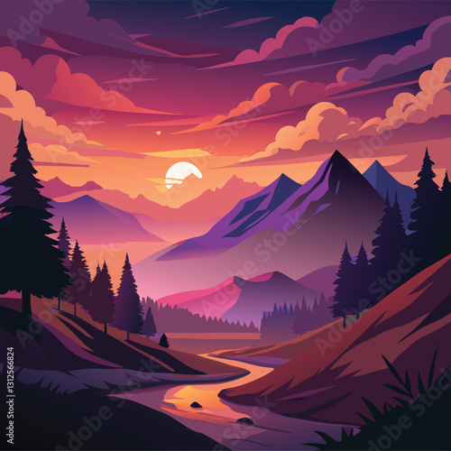 Sunset Serenity Over Mountain Valley