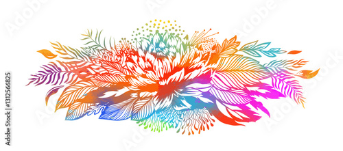 Horizontal floral colored vintage composition. hand drawing. Not AI, Vector illustration