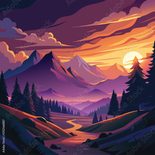 Sunset Serenity Over Mountain Valley