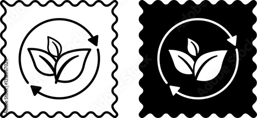 Eco Material Icons. Black And White Vector Illustrations. Materials Produced With Minimal Use Of Resources And Minimal Impact On The Environment. Eco-Friendly Fabric
