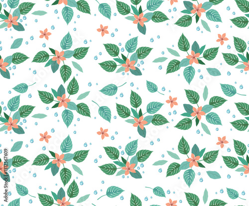 Tropical plants and flower patterns with water droplets, plant background images, texture banner wallpaper