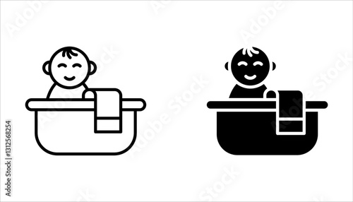 Baby bath line icon set, outline vector sign, linear style pictogram isolated on white background