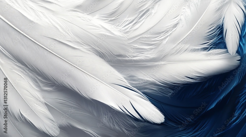 Fototapeta premium White and Blue Feather Texture Close-Up Composition, Abstract Concept, Soft Focus, Bird Feathers Feather texture, bird feather