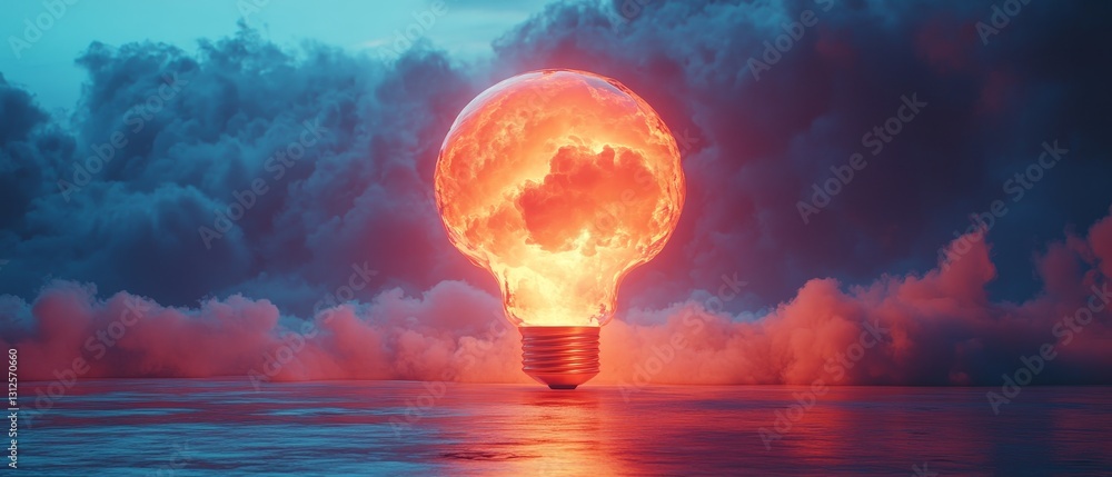 Fototapeta premium A glowing light bulb is floating in the water