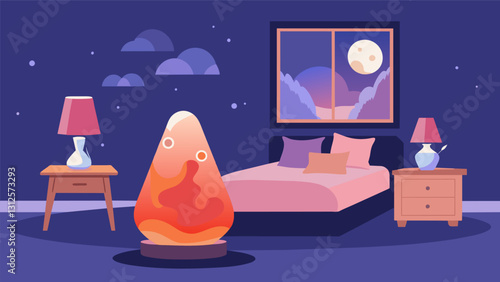 The tranquil ambiance of a bedroom with a Himalayan salt lamp providing a calming environment for falling asleep without the distraction of screens.. Vector illustration