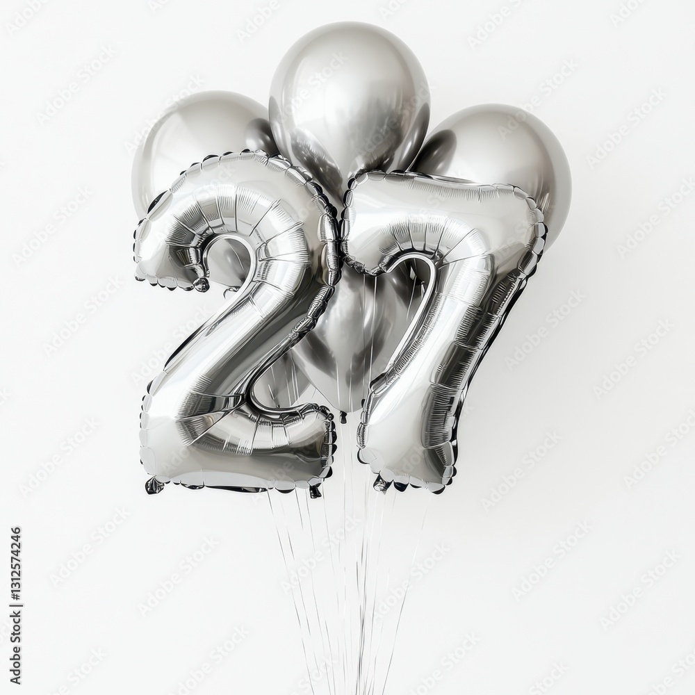Naklejka premium Silver number 27 balloons celebration on white background