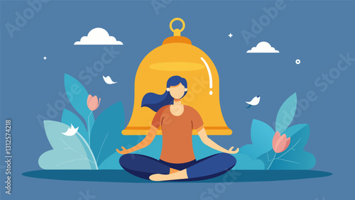 The soothing sound of the mindfulness bell encourages you to let go of stress and tension.. Vector illustration