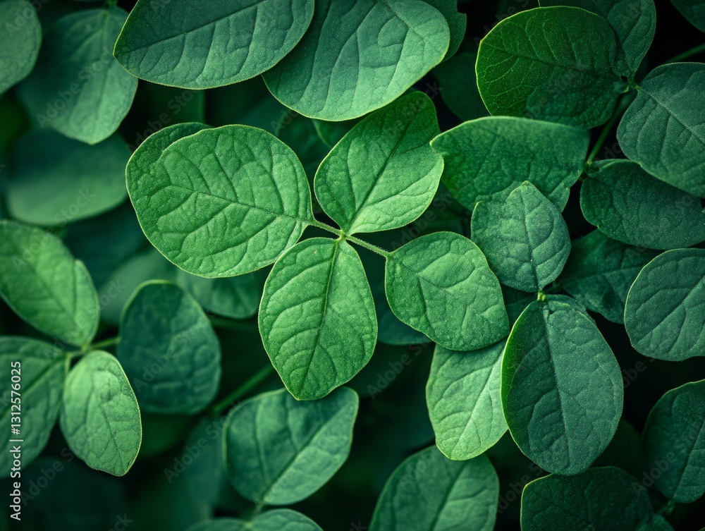 Intricate Greenery: A Close-Up View of Vibrant Bean Plant Leaves, Revealing Nature's Pattern and Texture in a Lush Botanical Display Intricate Greenery: A Close-Up View of Vibrant Bean Plant Leaves, Revealing Nature's Pattern and Texture in a Lush Botanical Display