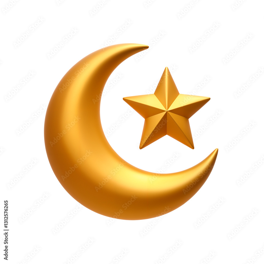 Golden crescent moon with a shining star, night magic Golden crescent moon with a shining star, night magic