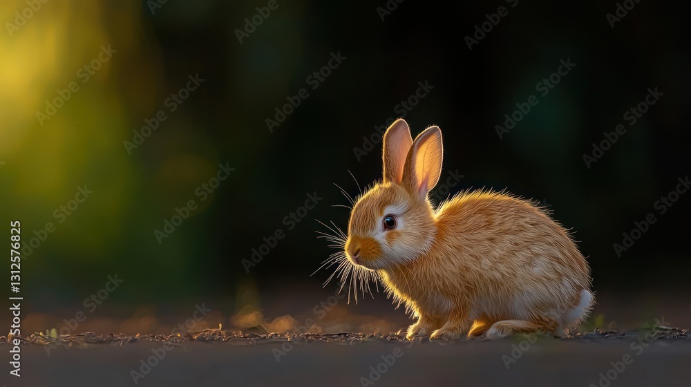 Obraz premium Brown Rabbit Shaking Water Droplets at Sunset