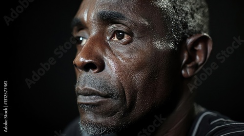 Portrait Of A Man With Glitter On His Face Against A Dark Background