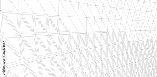 Modern Architectural Facade with Geometric Triangular Grid Pattern – 3D Rendering of Futuristic Building Structure