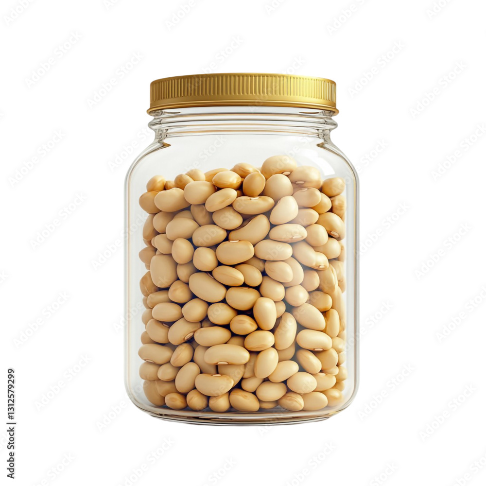 A glass jar filled with creamy beige beans healthy wholesome food A glass jar filled with creamy beige beans healthy wholesome food