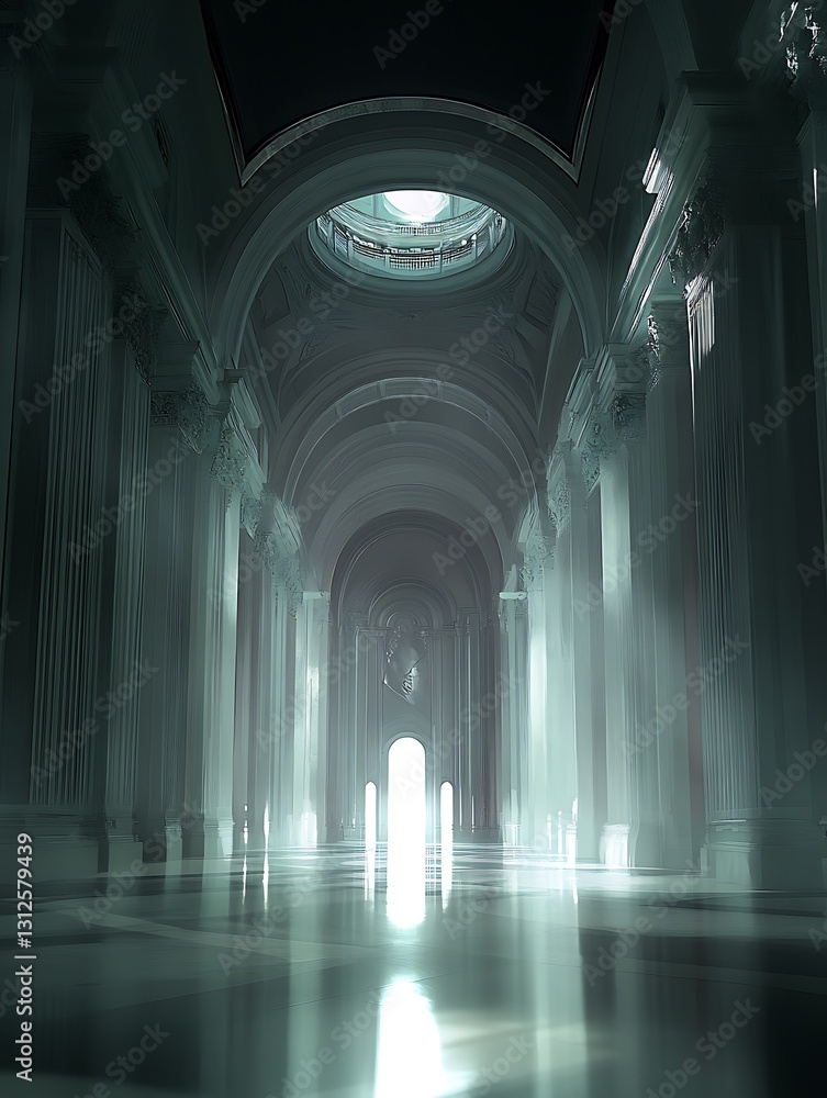 Obraz premium Majestic architecture interior with illuminated light in the distance