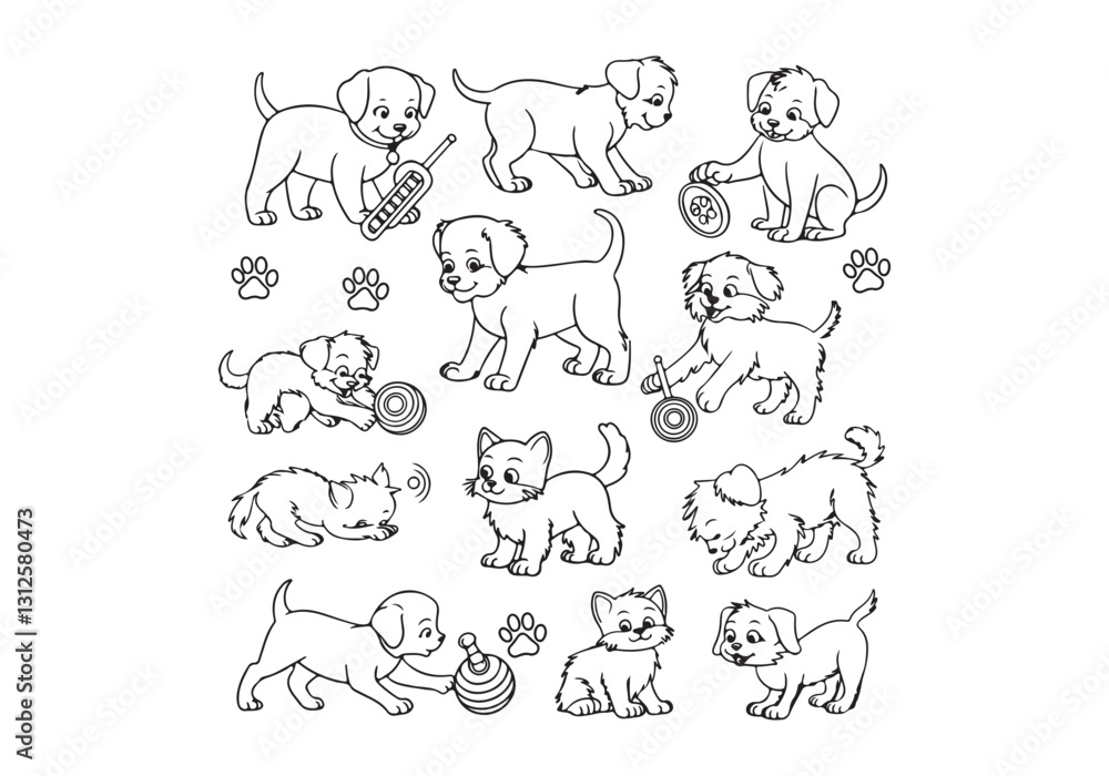 Obraz premium Cute Puppy Illustrations: Playful Puppy Vector Set