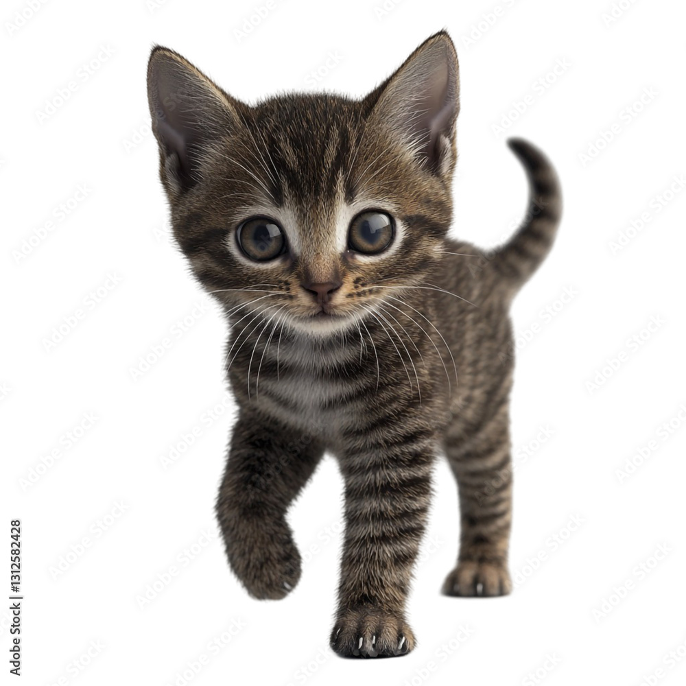 Obraz premium Adorable tabby kitten walking forward cute pet playful paws