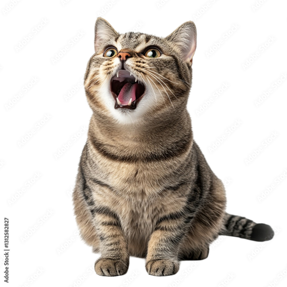 Obraz premium Tabby Cat Yowling Loudly Surprised Expression