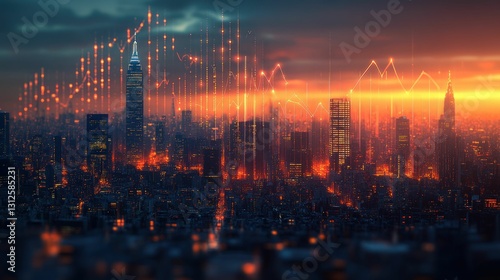 Wallpaper Mural Urban skyline glowing sunset financial growth Torontodigital.ca