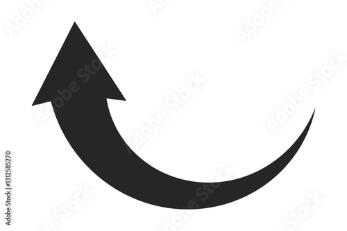 A simple, black, curved arrow pointing to the up on a transparent background. Direction symbol. Arrow symbol for app, UI, web. Vector illustration