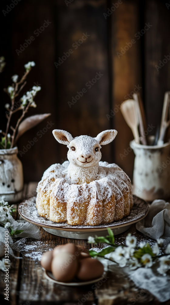 Fototapeta premium Traditional Easter lamb cake with powdered sugar