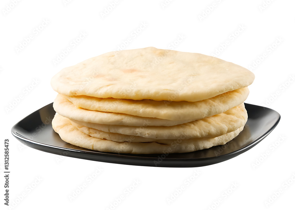 stack of fresh flatbreads on a black plate isolated on white background .PNG. AI GENERATED stack of fresh flatbreads on a black plate isolated on white background .PNG. AI GENERATED