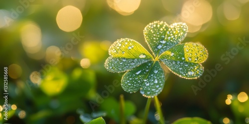 Wallpaper Mural Morning dew on fourleaf clover in closeup photography Torontodigital.ca