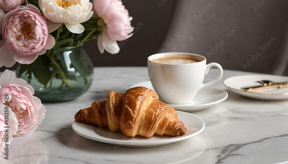 French Croissant with Coffee, Warm Morning Bliss: Coffee and Croissant in a Serene Setup, Romantic Morning with Coffee and Croissant, Charming Breakfast Moment: With Coffee and Croissant generated ai French Croissant with Coffee, Warm Morning Bliss: Coffee and Croissant in a Serene Setup, Romantic Morning with Coffee and Croissant, Charming Breakfast Moment: With Coffee and Croissant generated ai