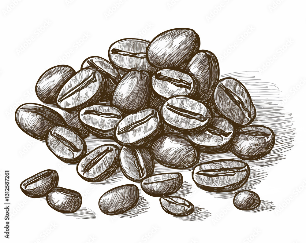Obraz premium Ziarna kawy narysowane