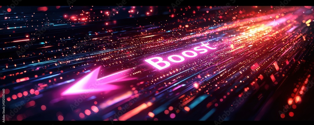 Vibrant Digital Artwork with Glowing Arrow and Energy Trails Vibrant Digital Artwork with Glowing Arrow and Energy Trails