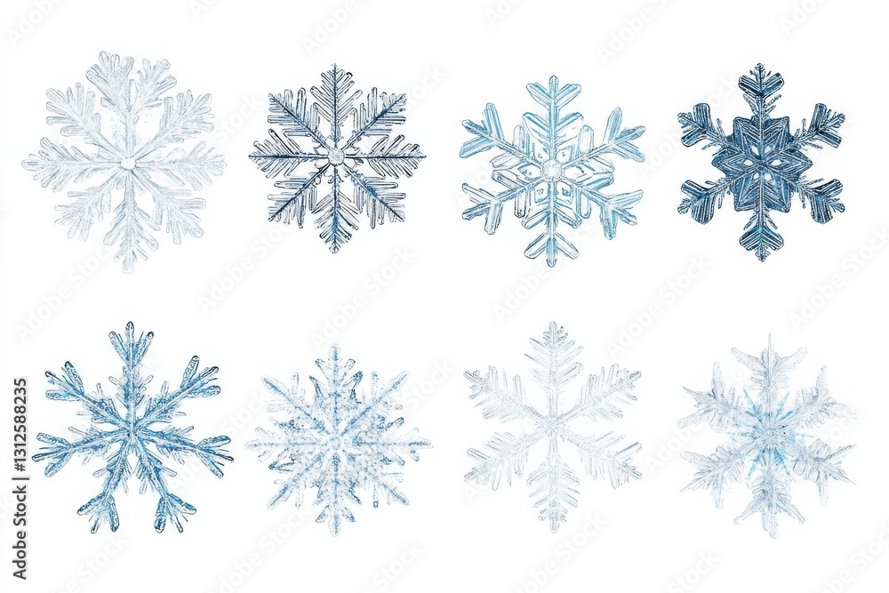 Eight Unique Blue Snowflake Macro Photography Composition, Winter, Nature, Crystal, Ice, Snow Snowflakes, Macro Photography Eight Unique Blue Snowflake Macro Photography Composition, Winter, Nature, Crystal, Ice, Snow Snowflakes, Macro Photography