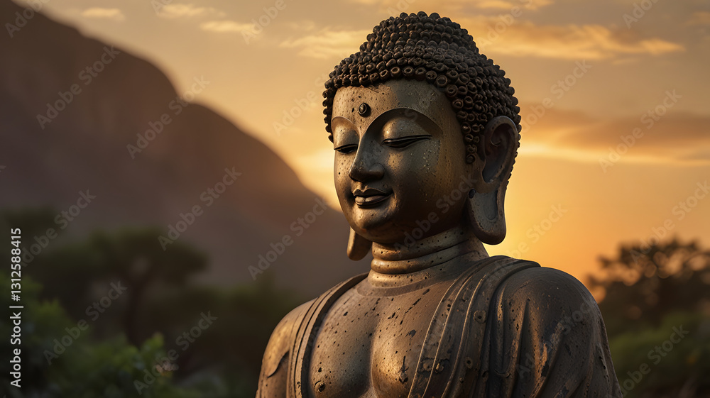 statue of buddha in the sunset, ai generated statue of buddha in the sunset, ai generated