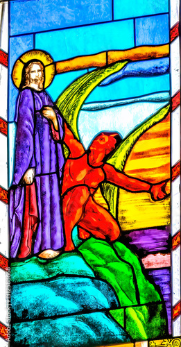 Obraz na płótnie Jesus Devil Stained Glass Basilica St Joseph Cathedral Tianjin C w salonie