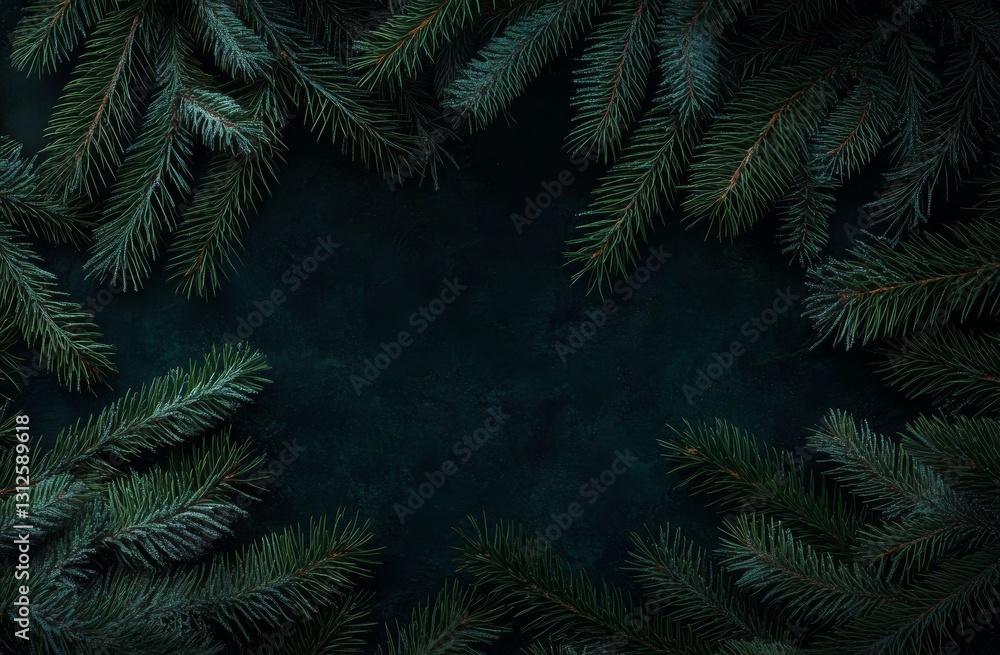 Dark Green Frame of Frosty Pine Branches, Christmas Flatlay, Winter Holiday Background, Christmas Decor Christmas, Holiday Dark Green Frame of Frosty Pine Branches, Christmas Flatlay, Winter Holiday Background, Christmas Decor Christmas, Holiday