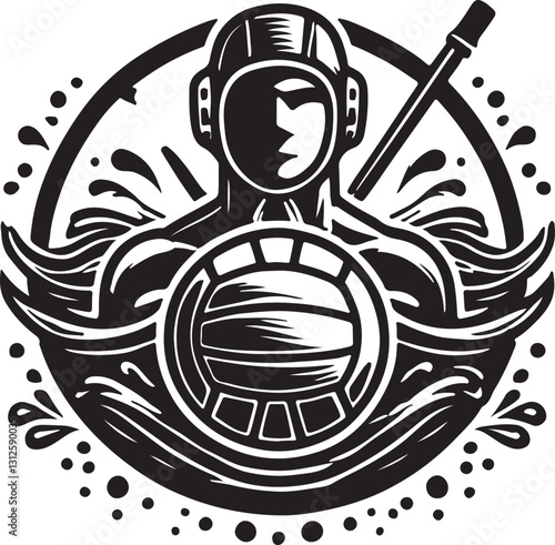 Water Polo Player Emblem Strong Black Design,