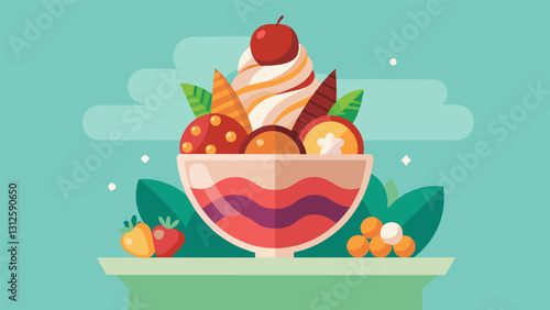 The Frozen Yogurt Parfait Station offers a healthy twist on the classic sundae with layers of fruit yogurt and nuts.. Vector illustration