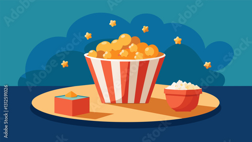 Warm buttery popcorn in bowls conveniently p around the craft table for easy snacking.. Vector illustration
