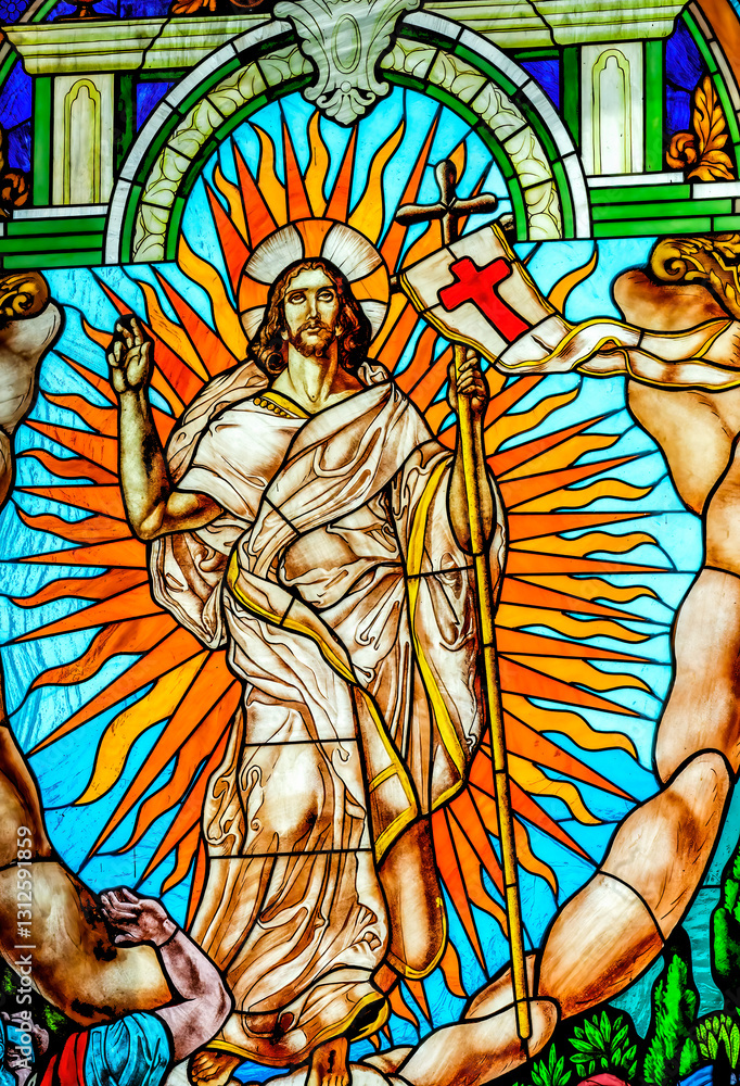 Colorful Jesus Resurrection Stained Glass St Joseph Cathedral Tianjin China