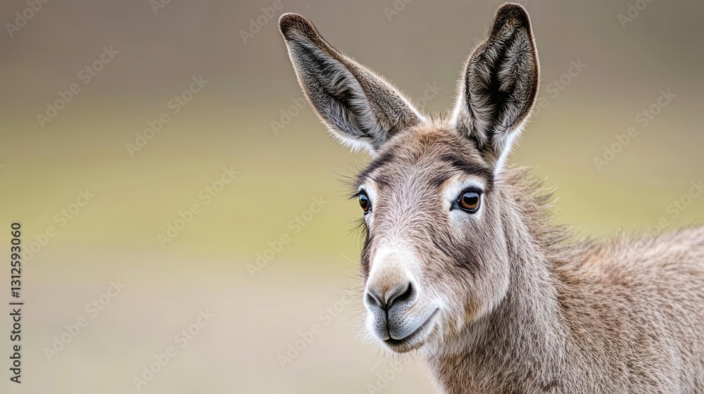 Fototapeta premium Portrait of a Gray Donkey in a Field