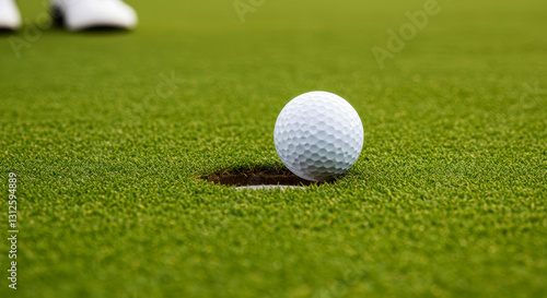 Golf ball on a lush green golf course