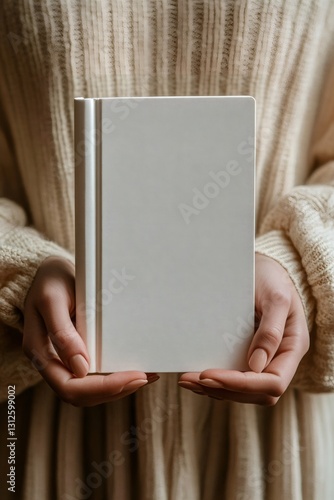 Woman holding a blank white book cover mockup